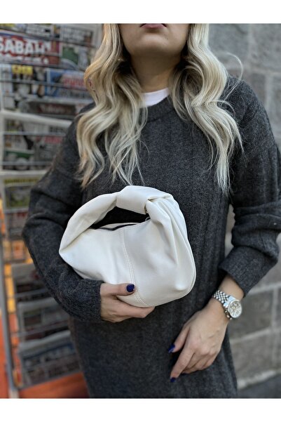 NİSSEA Mini geantă de mână albă cu noduri pentru femei