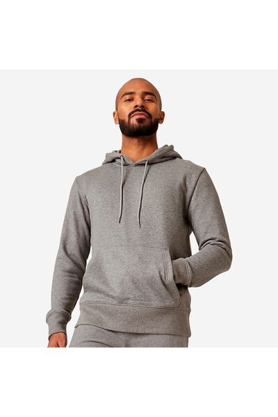Decathlon Erkek Gri Kapüşonlu Sweatshirt 500 Essentials - Fitness
