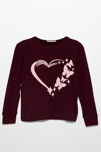for you kids Set de pijamale roșii Claret din viscoză naturală cu imprimeu fluture
