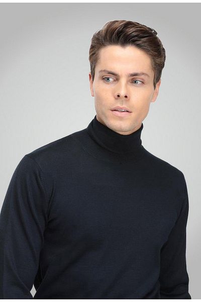 D'S Damat Regular Fit Navy Blue Plain Knitted Wool Blend Sweater