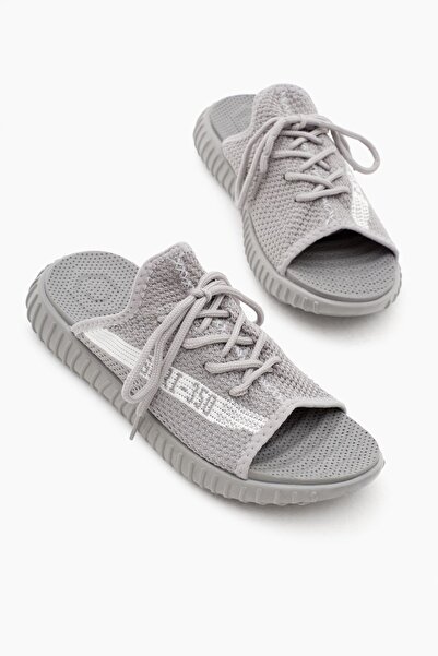 Tonny Black Special Production Unisex Gray White Knitwear Slippers - Tbtr