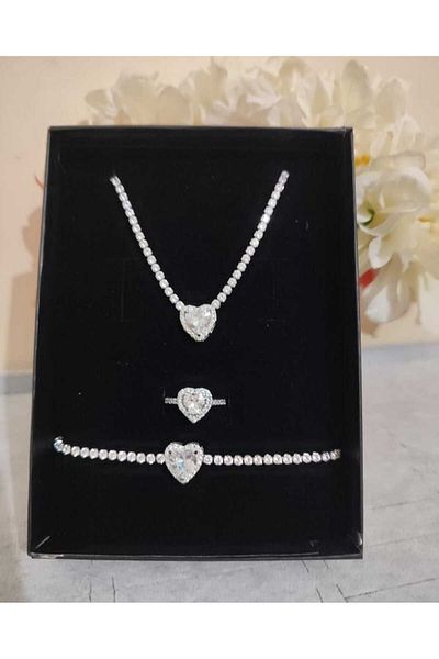 HKN AVM ACCESSORİES Waterway Steel Necklace - Bracelet, Heart and Serious Relationship Ring