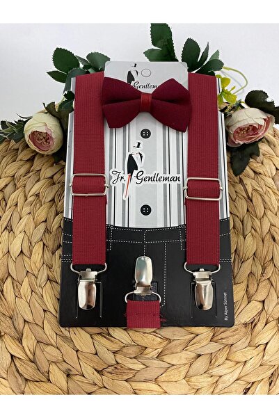 ÖZÖZ BEBE Erkek Çocuk Bordo Pantolon Askısı ve Papyon
