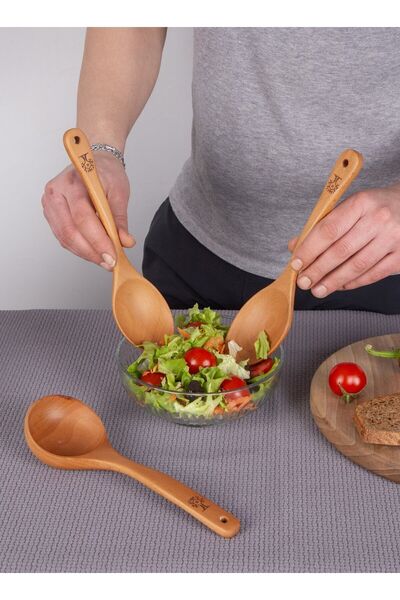 Öz ahsap 3 Piece Bamboo Wooden Spoon Wooden Kitchen Set