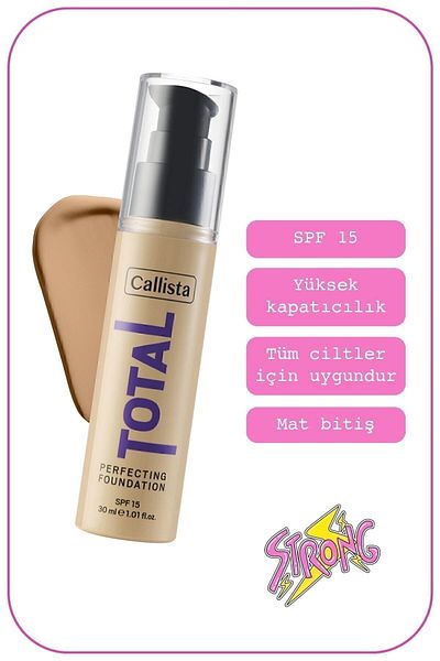 Callista كريم أساس مكثف بمعامل حماية من الشمس SPF 15 ذو لمسة نهائية غير لامعة - 250 ساند - بيج داكن