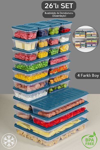 Meleni Home 26 Pieces Microwave Compatible Organizer - Blue Storage Container