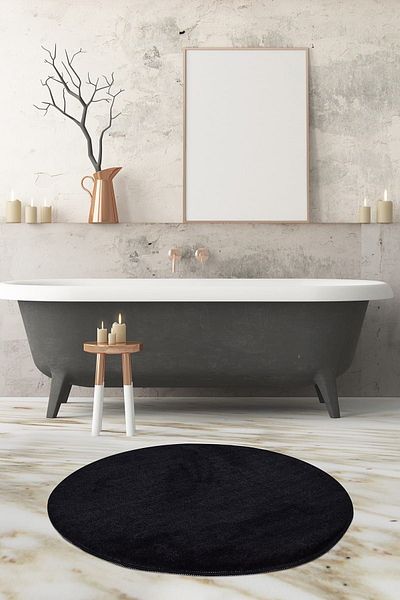 Chilai Home Μαύρο ακρυλικό χαλί μπάνιου 90x90 cm - Χαλάκι πόρτας διαμέτρου αέρα