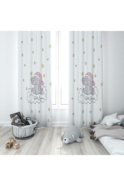 Lolla White Cute Elephant Background Curtain 98