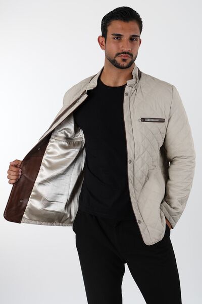 Derihouse Denha Ekek Bej Kısa Hakiki Deri Ceket