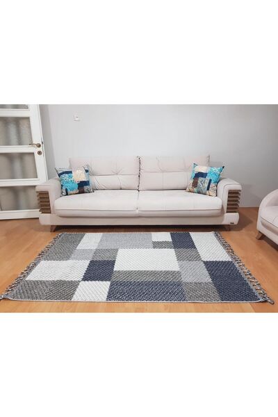 Dekorenti Halıcı Ali Enti Halı Bukle Örgü Gri Hasır Dokulu Geometrik Modern Desen Halı