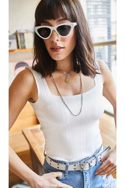 SIRGİYİM Women's White Thick Strap Knitwear Blouse