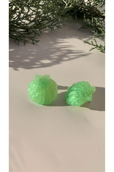 MISS GOLDEN Pistachio Green Sea Shell Mussel Shaped Silver Earrings - Gift Handmade