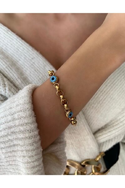 Elif Çelik Takı 316l Çelik Nazar Boncuklu Kalın Bileklik