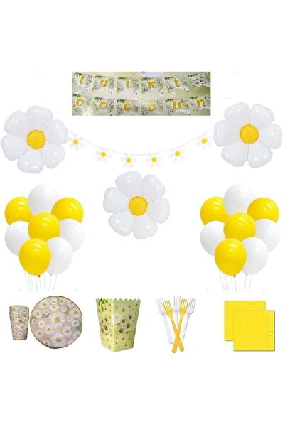 DÜVENCİ TİCARET Papatya Desenli Folyo Balonlu Doğum Günü Konsepti
