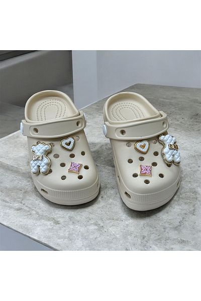 fikret bağcı Beige Children's Slippers - Closed Toe and Stone Detailed Cros