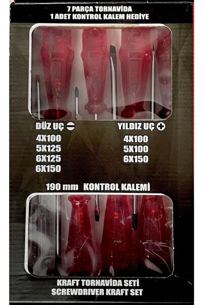 RAYNO 7 Parça Kraft Tornavida Seti (kontrol Kalemi Hediyeli)