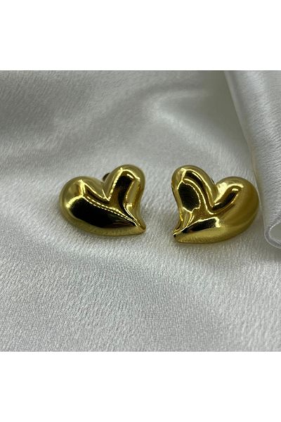 Lavienta Gold Brass Heart Steel Earrings
