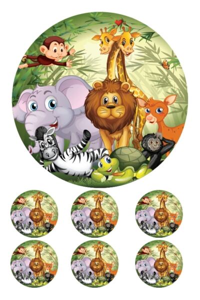 velomy Safari Temalı Yenilebilir Resimli Pasta Kurabiye Üstü Şeker Kağıt Baskısı