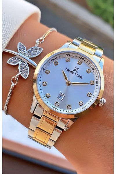 Daniel Klein Brand Yellow Silver Color Women's Wristwatch - Bracelet 0850dkl011184