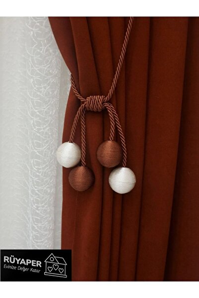 RÜYAPER Fon Perde Bağlama Aparatı 4 Toplu Tavan Braçol 1 Adet KREM KİREMİT