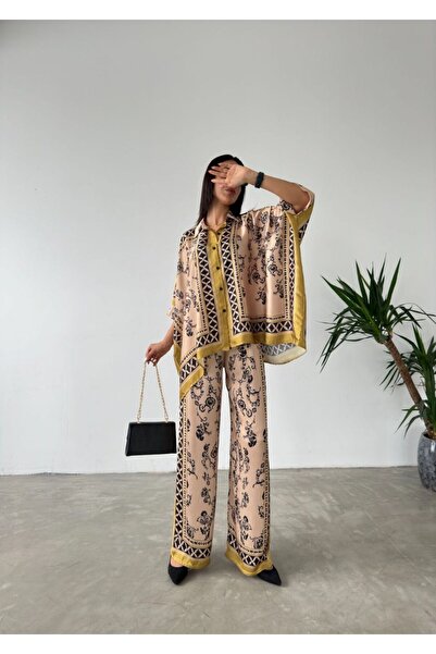 FEHAL GİYİM طقم قميص وسروال من قماش الساتان مكون من قطعتين