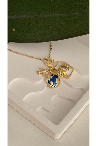 Brillo Steel Three Charm Wanderlust Necklace - Flight and Earth