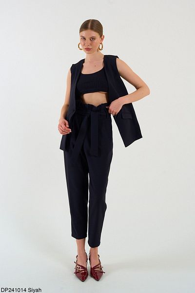 Liora Black High Waist Belted Women's Trousers