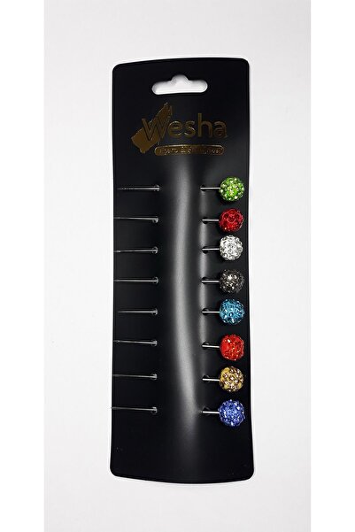 Premium Karışık Renkli, Taşlı Eşarp İğnesi 8 Adet