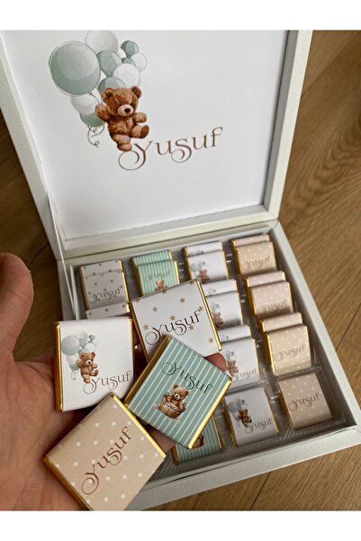 PLASTANKA Lüks Kutulu İsme Özel Tasarımlı Kız-Erkek Bebek Çikolatası48 Adet D...