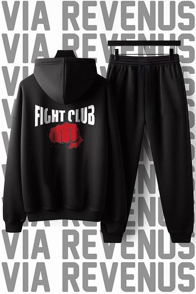 Vordevia Fight Club Printed Unisex Soft Wide Fit Hooded Tracksuit Set