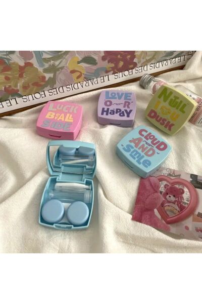 Lux Cosmetics Sevimli Cloud and Smile Aynalı Kontakt Lens Kutusu Taşıma Kutusu Mavi