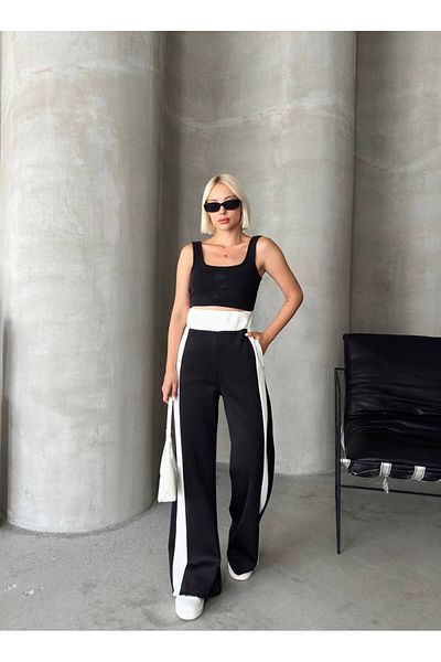 Butik Beyza Παντελόνι Scuba Fabric Μαύρο Λευκό