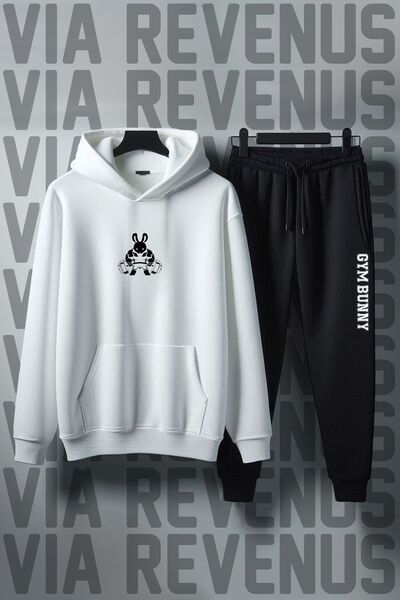 Vordevia Unisex Gym Bunny Printed - Wide Fit Soft Hooded Tracksuit Set