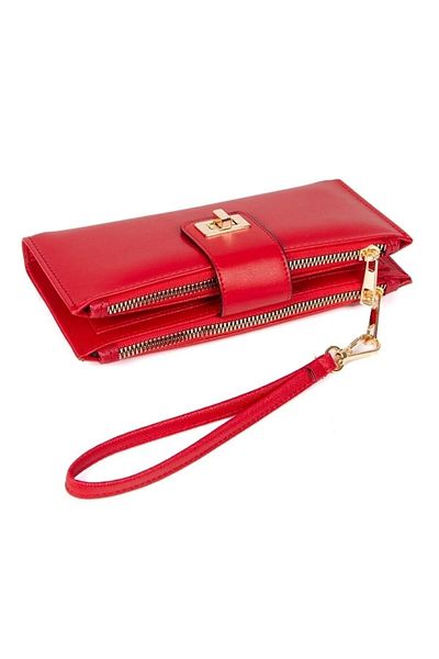 HD Life Soft Soft Textured Faux Leather Large Money Wallet with Multi-Eye Wrist Strap Red