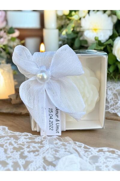 aralmini 15 Adet Beyaz Kutulu Şakayık Çiçeği Mum Inci Ve Kurdele Süslemeli , ...