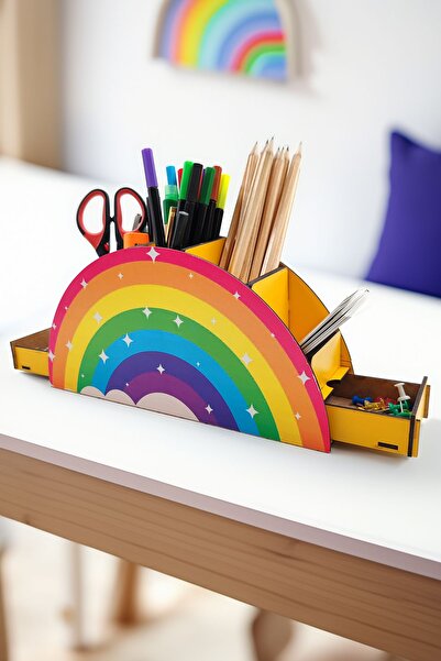 Vagonik منظم حامل أقلام خشبي مزخرف 7 أقسام مع أدراج