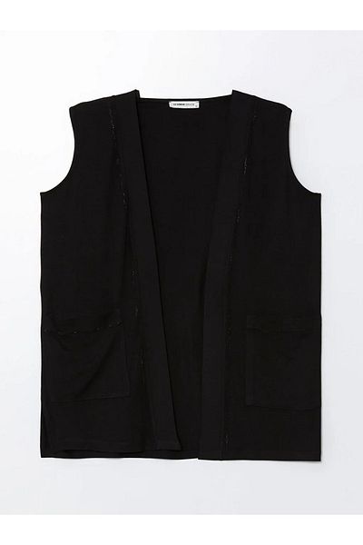 LC Waikiki Lcw Grace - New Black Stone Printed Shawl Collar Women's Vest