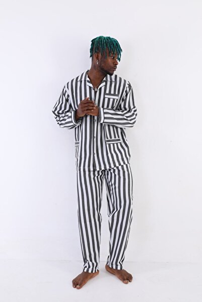 AGAFYA Cotton Gaffur Striped Poplin Men's Pajama Set