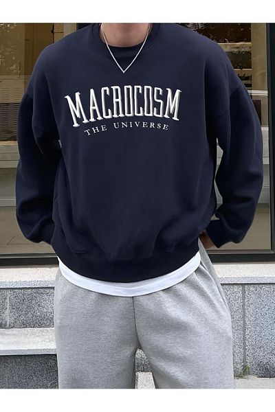 trendgar Navy Blue Universe Printed Crew Neck Sweatshirt