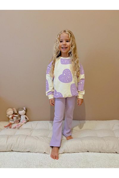 YİGİT BUTİK Yigit Boutique - Heart Printed Girl's Spanish Leg Tights Set