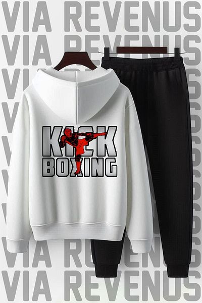 Vordevia Unisex Soft Fabric - Hooded Tracksuit Set, Kick Boxing Printed, Wide Fit