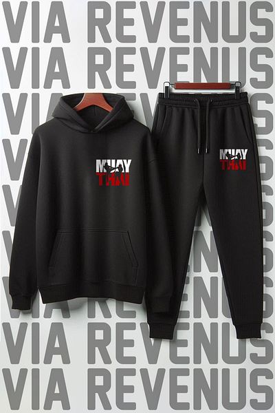 Vordevia Unisex Muay Thai Printed - Wide Fit Soft Hooded Tracksuit Set