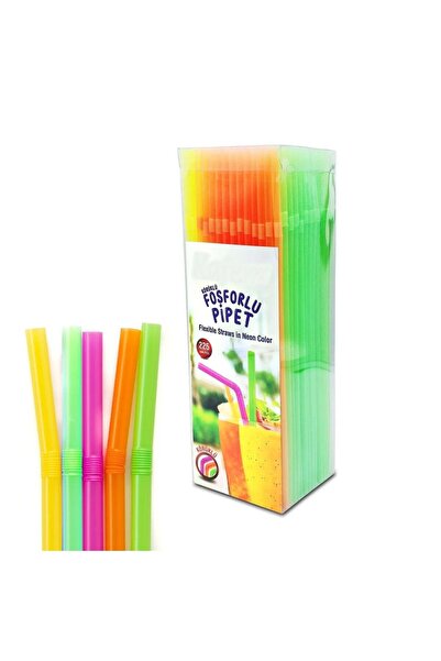 GÜZELYÜZ AVM Körüklü Fosforlu Pipet 4 Renk 24 Cm 225 Adet
