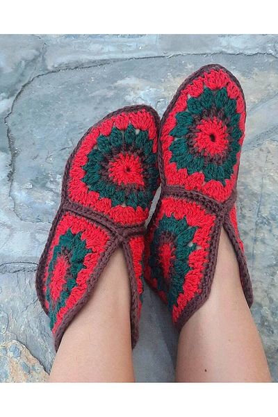 El örgüsü Home Boots and Slippers - Motif Detailed Hand Knitted Booties