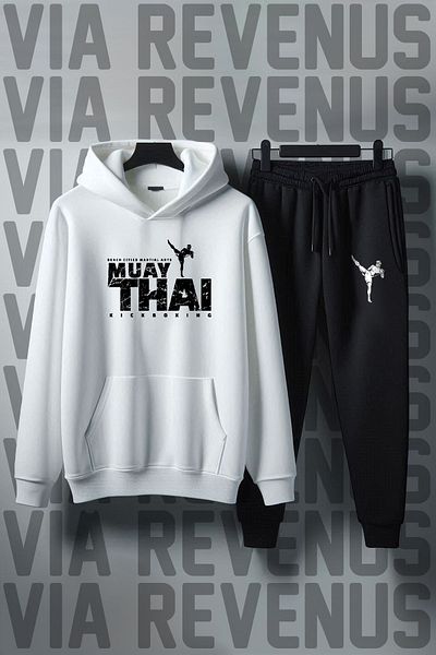 Vordevia Muay Thai Kickboxing Printed Unisex Soft Fit Hooded Tracksuit Set