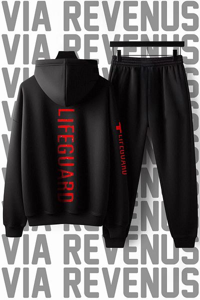 Vordevia Unisex Lifeguard Lifeguard Printed Soft Hooded Tracksuit Set - Wide Fit