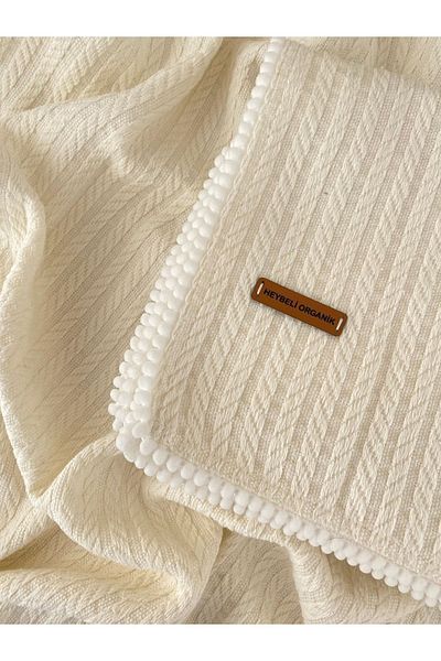 HEYBELİ ORGANİK Ecru Colored 100% Cotton Baby Pique Blanket - 120x100 cm