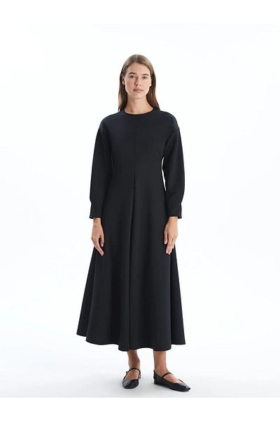 LC Waikiki Lcw Modest - New Black Long Sleeve Crew Neck Women's Dress