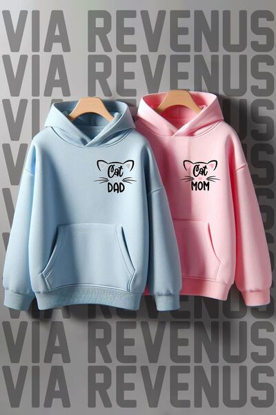 Vordevia Cat Dad Cat Mom Printed Lover Oversize Combinat Hanorac
