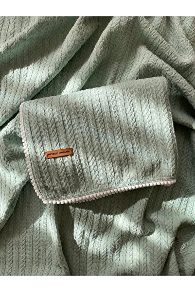 HEYBELİ ORGANİK بيكيه أطفال محبوك منقوش من سلسلة Cunda باللون الأخضر النعناعي...